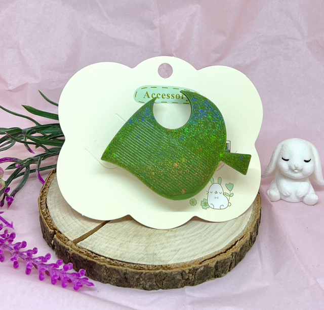 Blatt Haarspange mit Holo Stern Effekt – Glitzer Hair Clip