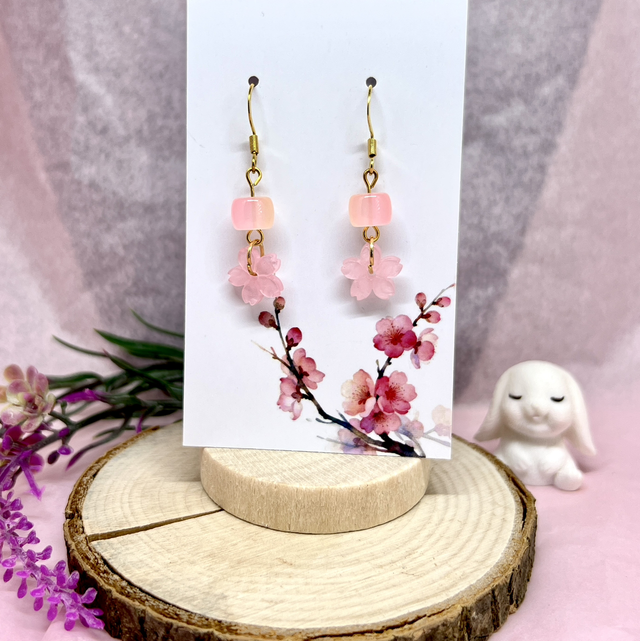 Kirschblüten Ohrringe mit Perle – Edelstahl Schmuck