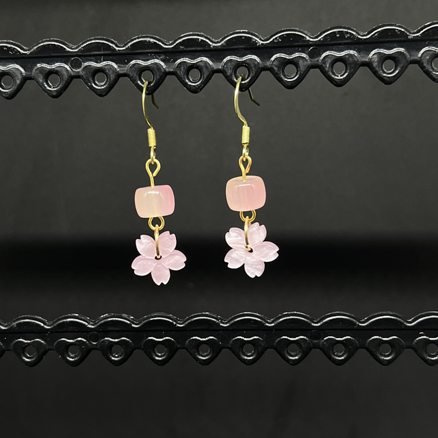 Kirschblüten Ohrringe mit Perle – Edelstahl Schmuck