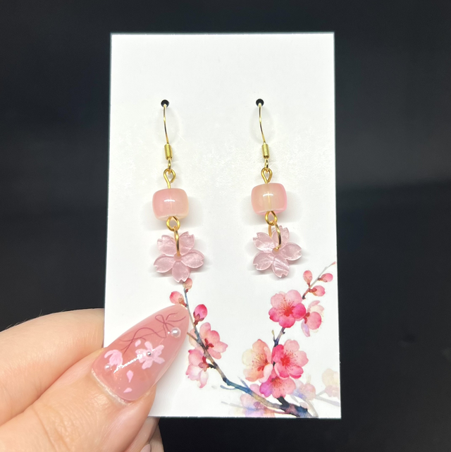 Kirschblüten Ohrringe mit Perle – Edelstahl Schmuck